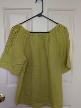 Terzo Millennio Yellow Linen Crochet Sleeve Top Made in Italy Size Medium Beach